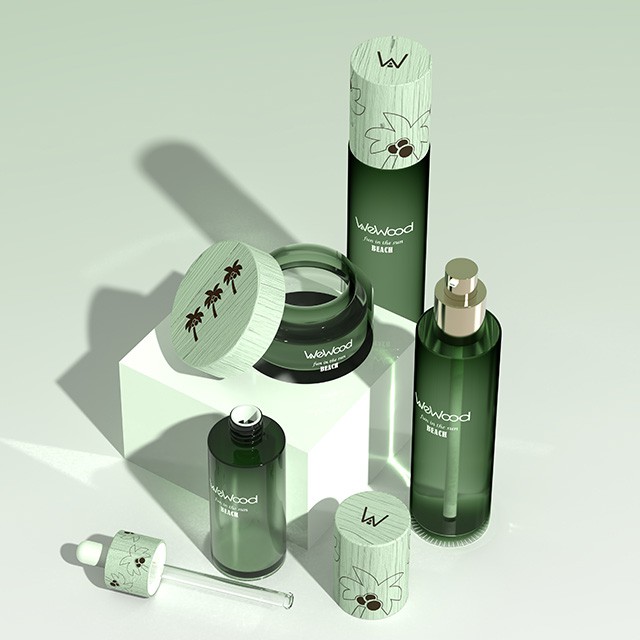绿色木盖化妆品瓶空瓶